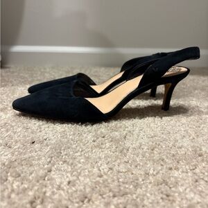 Vince Camuto Black Suede Slingback Kitten Heel Pumps - Women Size 8
